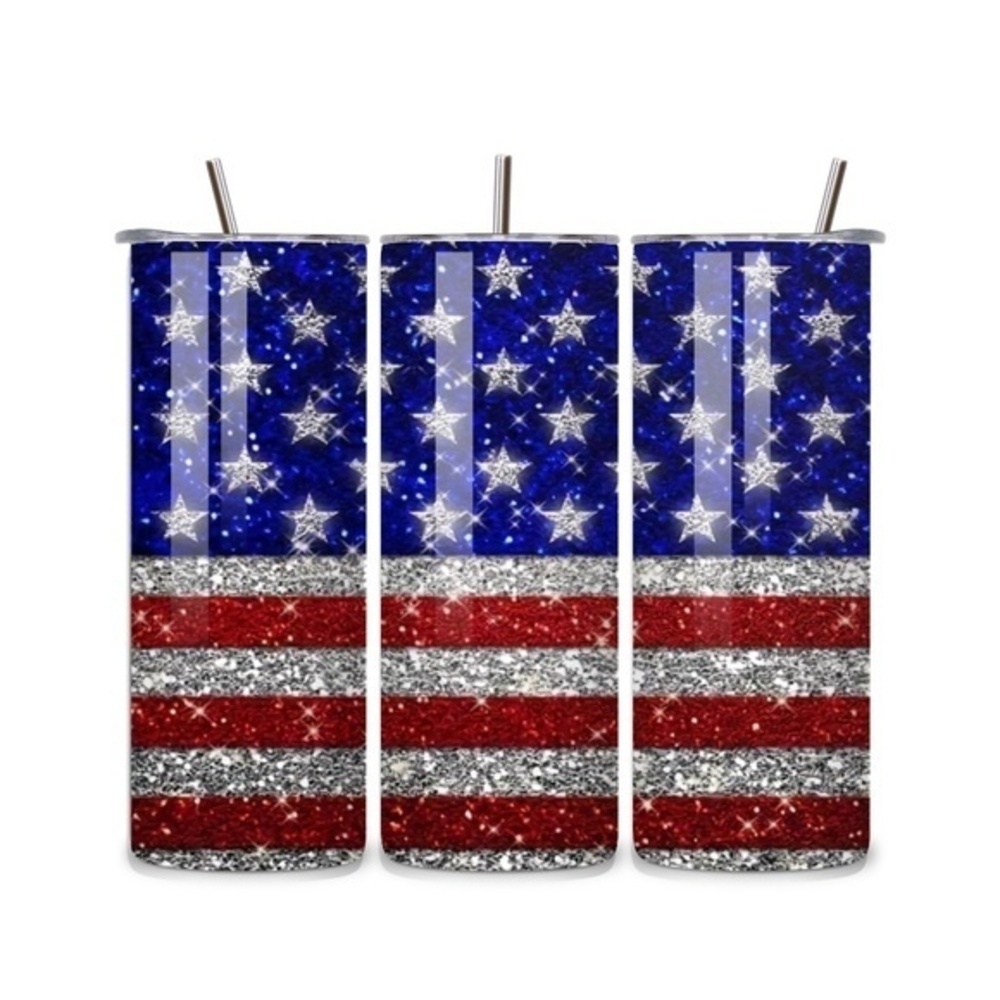 US Flag Glitter 20oz Stainless Steel Tumbler